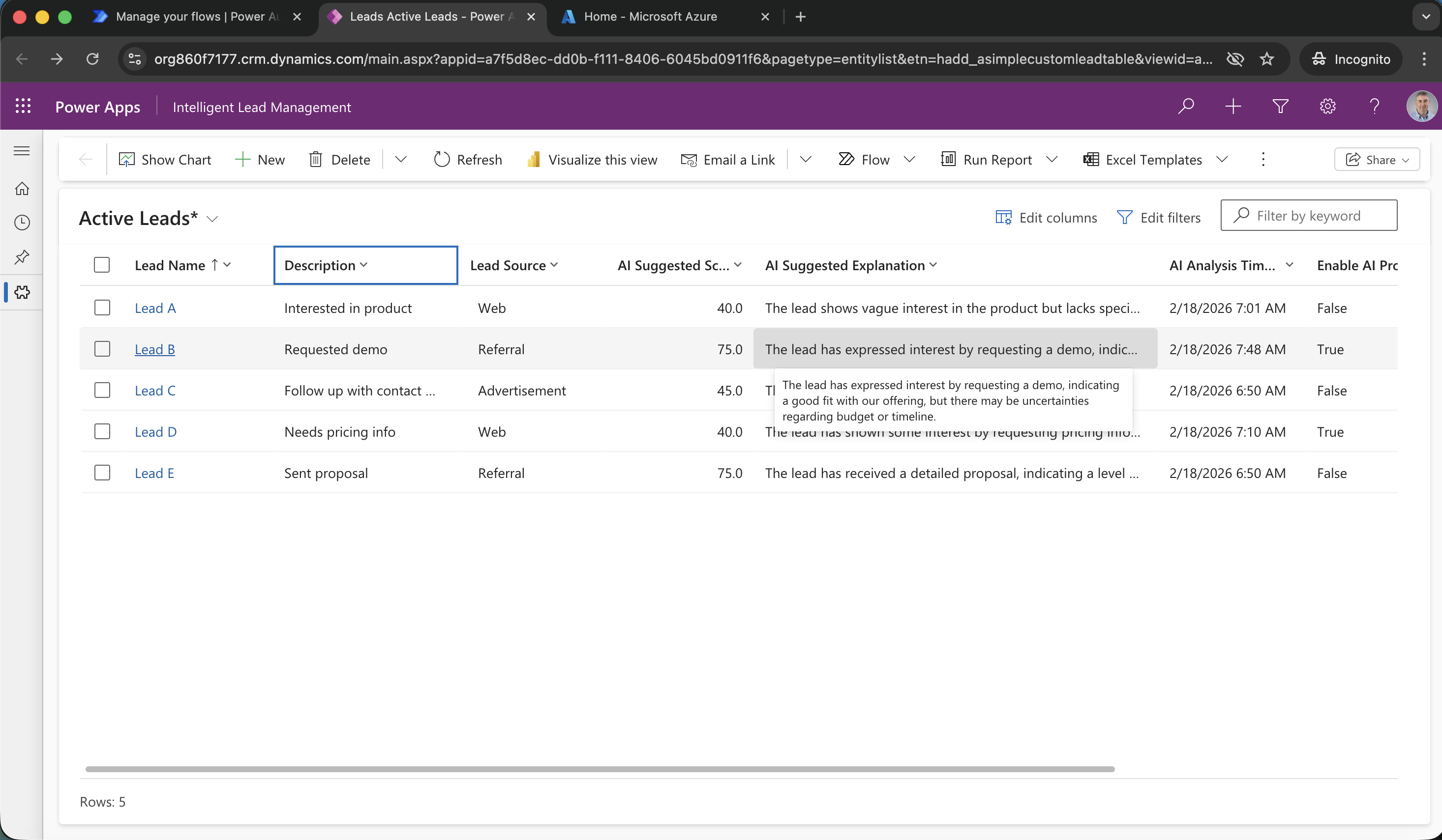 I viewed the updated row in the model driven app